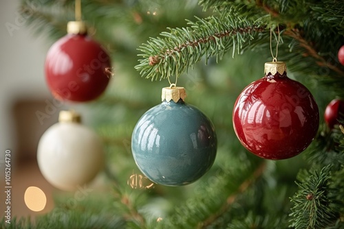 Obraz na płótnie Diy pottery toy on Christmas tree. Pomegranate bauble sustainable Christmas tree decoration w salonie