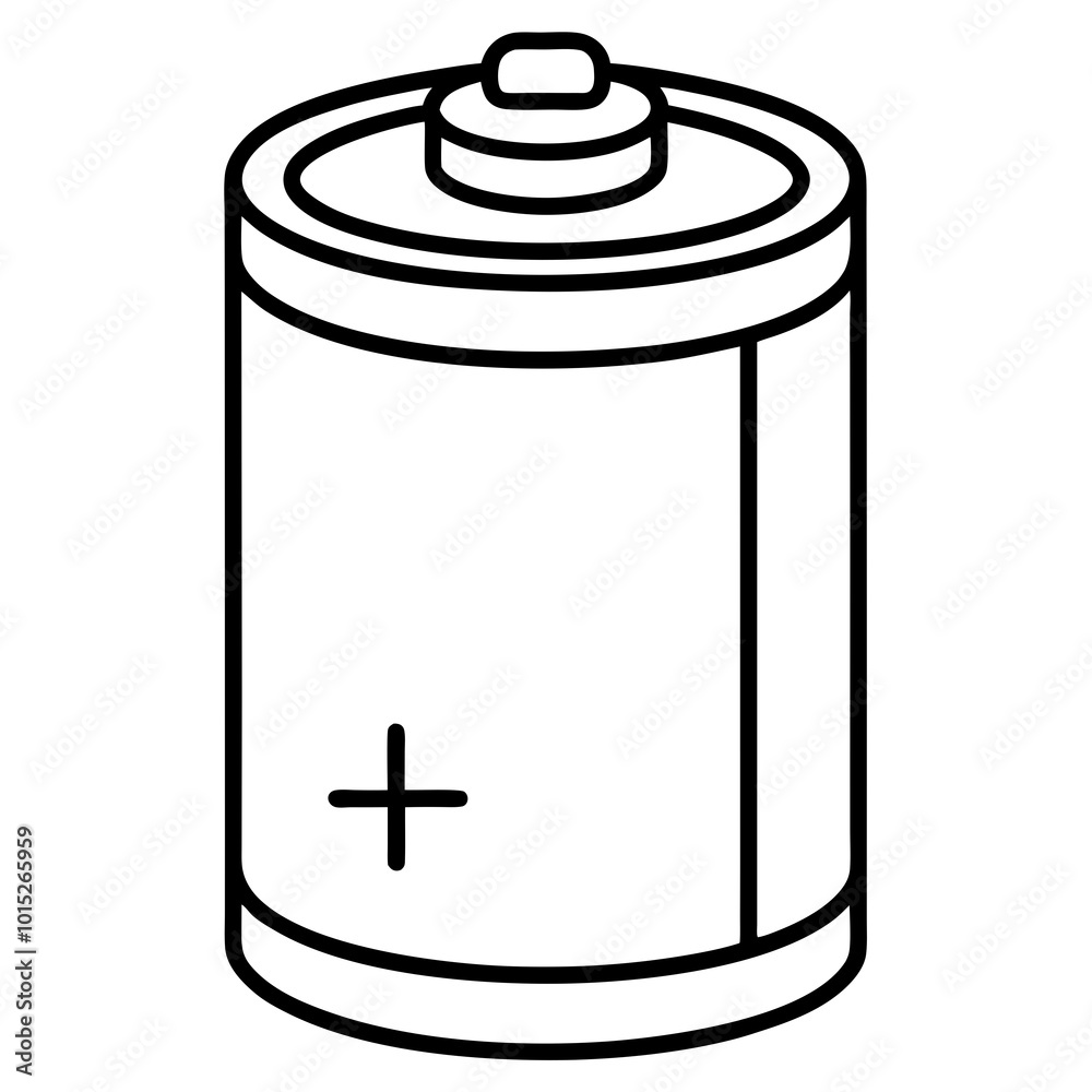 Battery with positive and negative terminals line art vector Battery with positive and negative terminals line art vector