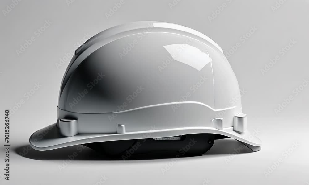 A compact white hard hat with a minimalist design, displayed on a white background, demonstrating its efficiency in providing safety and protection during construction activities. Video