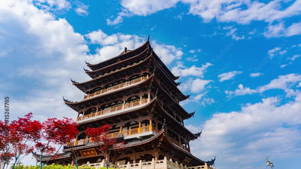 Summer City Ancient Architecture Towers Blue Sky White Clouds Time-lapse Footage Summer City Ancient Architecture Towers Blue Sky White Clouds Time-lapse Footage