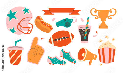 Set of hand-drawn American football stickers