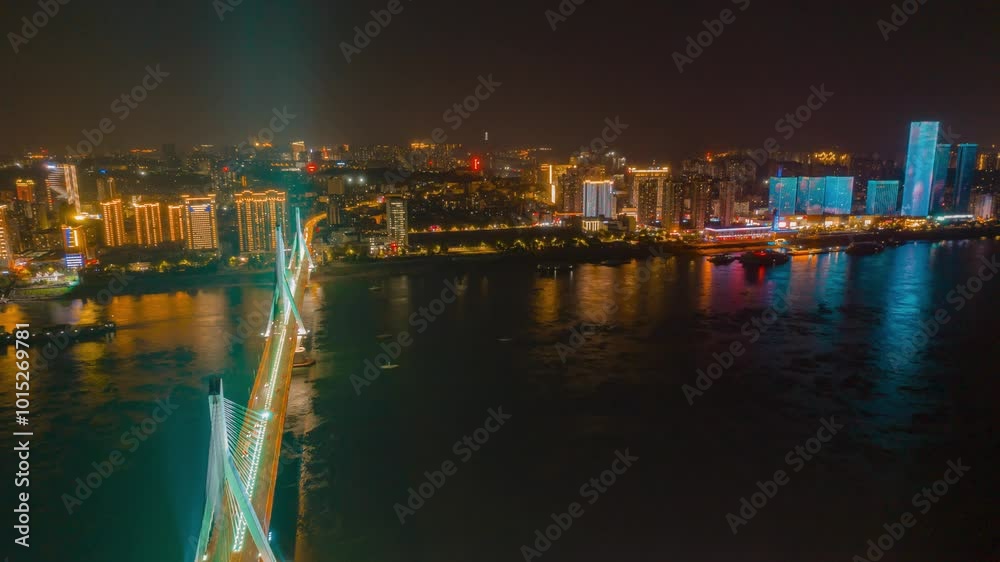 City Landmark Aerial Yichang Night Light Show Time-lapse Video City Landmark Aerial Yichang Night Light Show Time-lapse Video