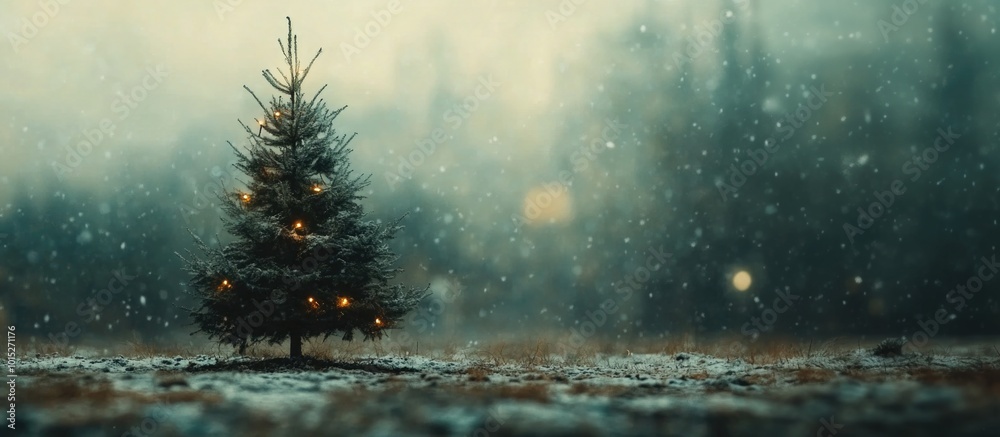 Christmas tree in winter forest. Christmas and New Year holidays concept. Christmas tree in winter forest. Christmas and New Year holidays concept.