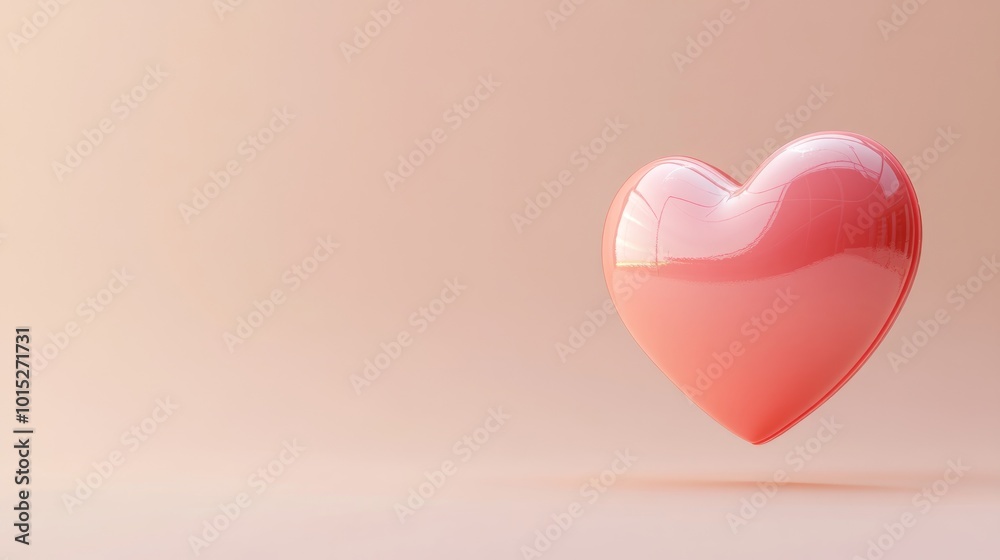 A single, glossy, pink heart on a light pink background. A single, glossy, pink heart on a light pink background.