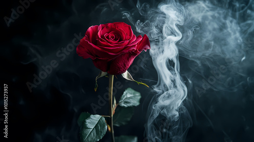 Red rose amidst smoke