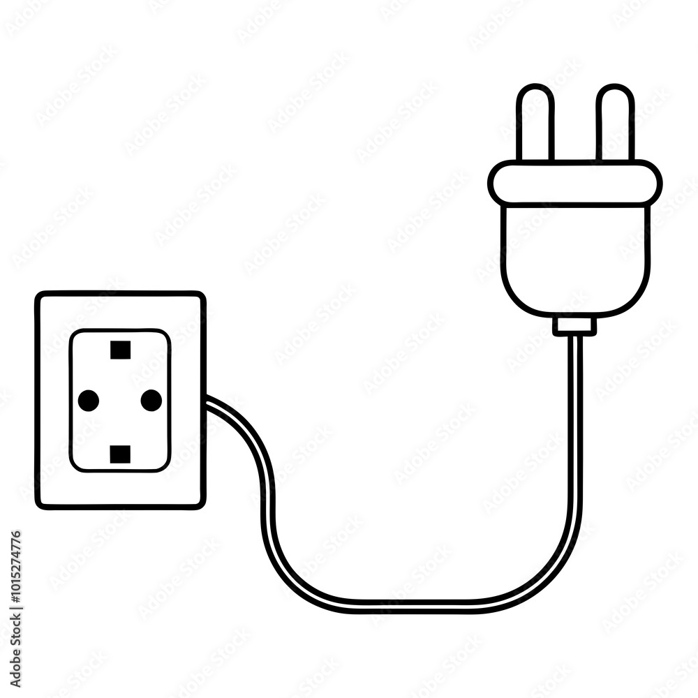 Electrical socket with plug and board inserted line art vector Electrical socket with plug and board inserted line art vector