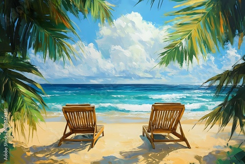 Tropical beach chairs in paradise 