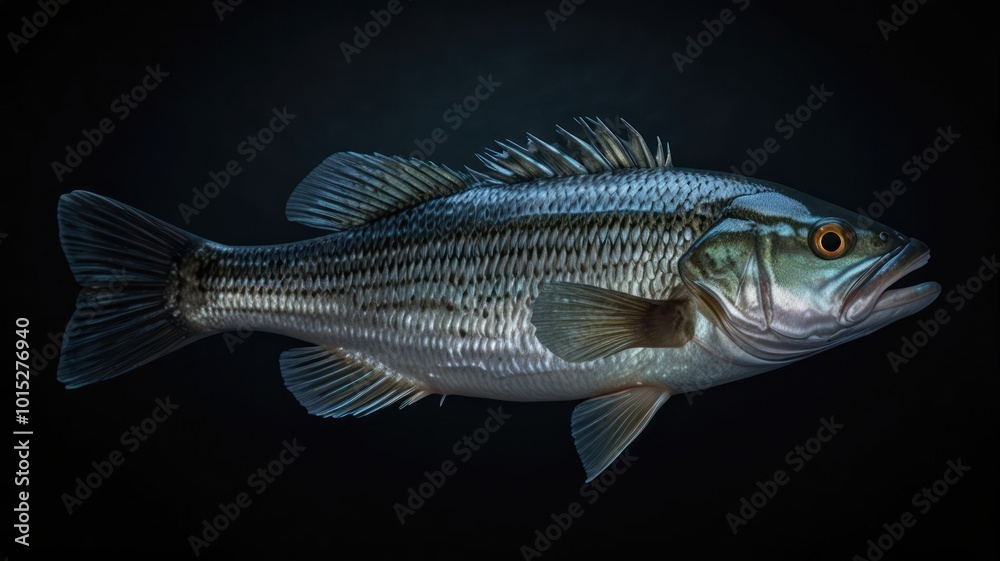 A striped bass, also known as a rockfish, is a popular game fish that is found in the Atlantic Ocean. It is a silver fish with dark stripes running down its body. It has a large mouth and fins. A striped bass, also known as a rockfish, is a popular game fish that is found in the Atlantic Ocean. It is a silver fish with dark stripes running down its body. It has a large mouth and fins.