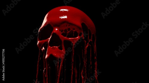 Bloody skull - Skull made out of dripping and oozing blood - low angle side view