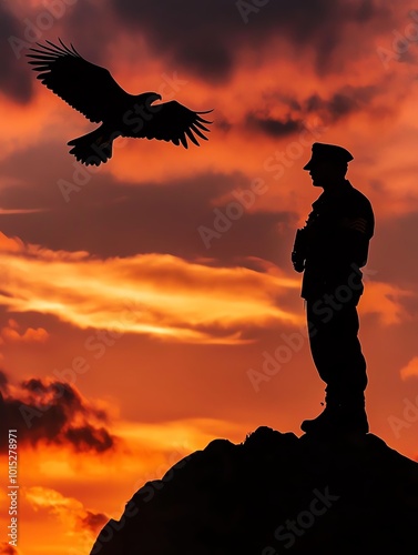 Wallpaper Mural Silhouette of soldier with soaring eagle. Torontodigital.ca