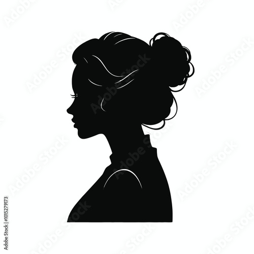 A silhouette of a woman with an updo hairstyle  