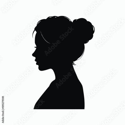 A silhouette of a woman with an updo hairstyle  