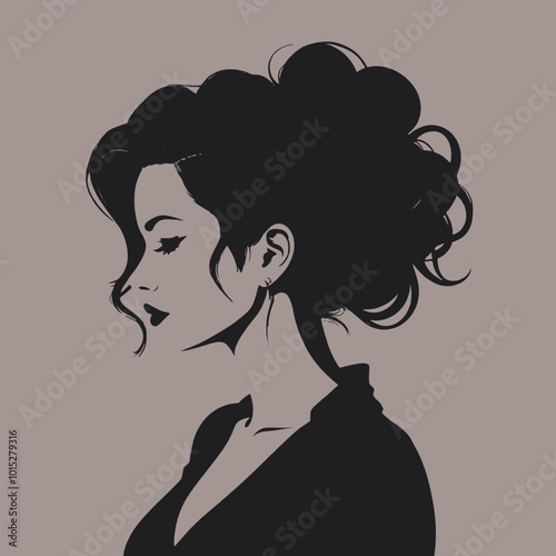 A silhouette of a woman with an updo hairstyle  