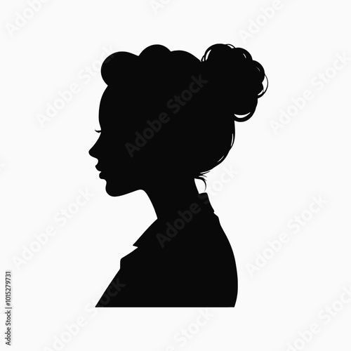 A silhouette of a woman with an updo hairstyle  