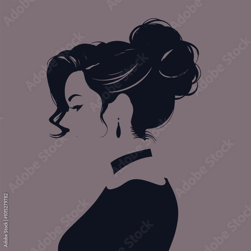 A silhouette of a woman with an updo hairstyle  