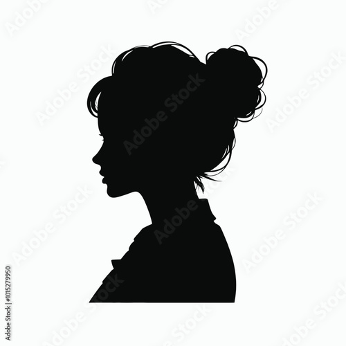 A silhouette of a woman with an updo hairstyle  
