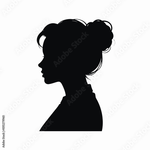 A silhouette of a woman with an updo hairstyle  