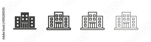 Office buildings liner icon vector set.