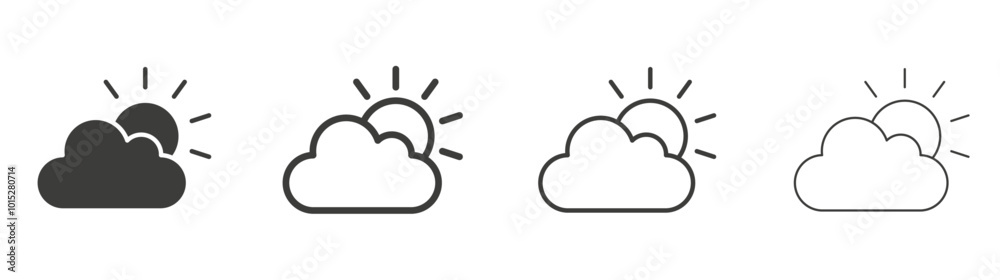 Partially cloudy liner icon vector set. Partially cloudy liner icon vector set.