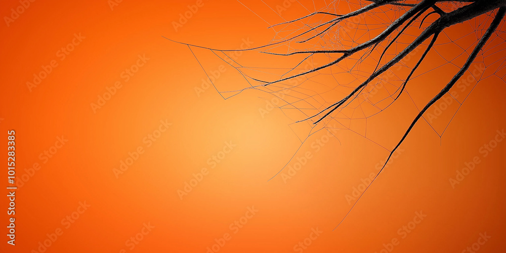 Fototapeta A tree branch is shown against a bright orange background