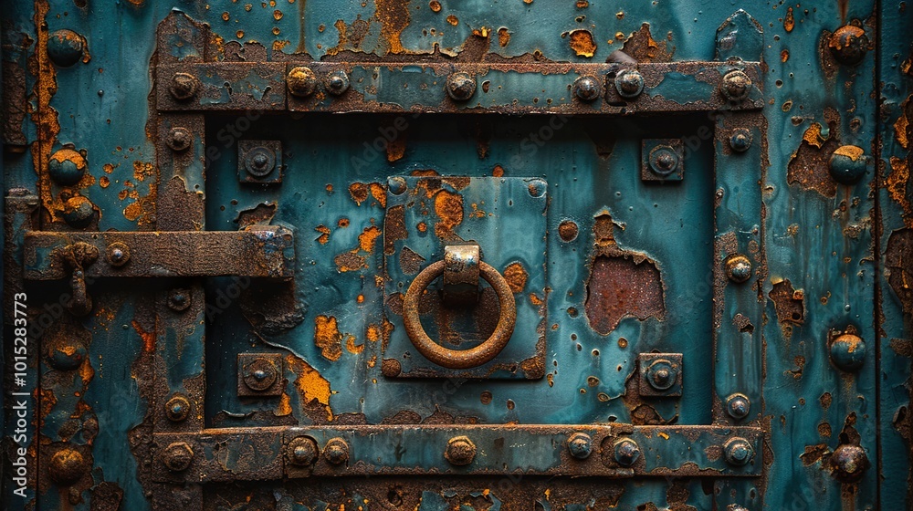 Rusty Metal Door with Old Door Handle and Hardware Rusty Metal Door with Old Door Handle and Hardware