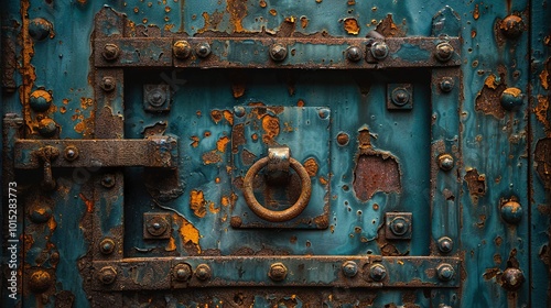 Rusty Metal Door with Old Door Handle and Hardware