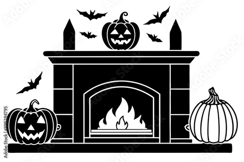 halloween pumpkin in the fireplace