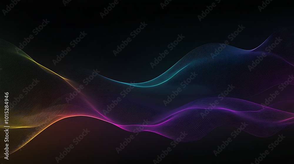 Abstract colorful waves on a black background.