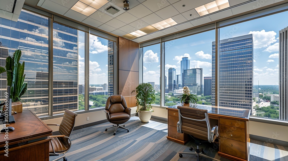 Fototapeta premium executive office on the tenth floor of the building with views of other surrounding buildings