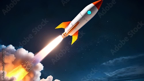 Rocket Launching into Space with Flames and Smoke at Night

 photo