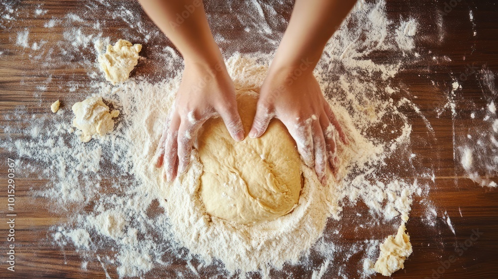 Kneading Dough on Wooden Table Kneading Dough on Wooden Table
