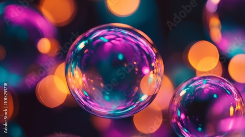 Magical Crystal Spheres in Vibrant Neon Lights