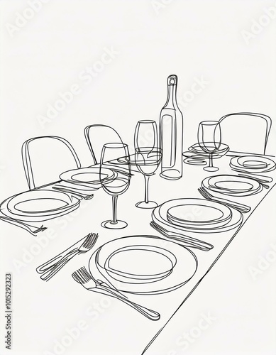 Elegant table setting in line art