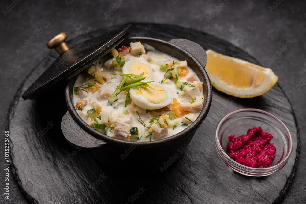 Okroshka on kefir with quail eggs Okroshka on kefir with quail eggs