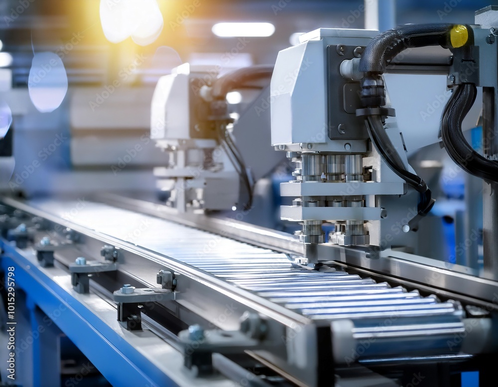 Fototapeta premium Manufacturing equipment and a production line, representing industrial production, assembly, and quality control.