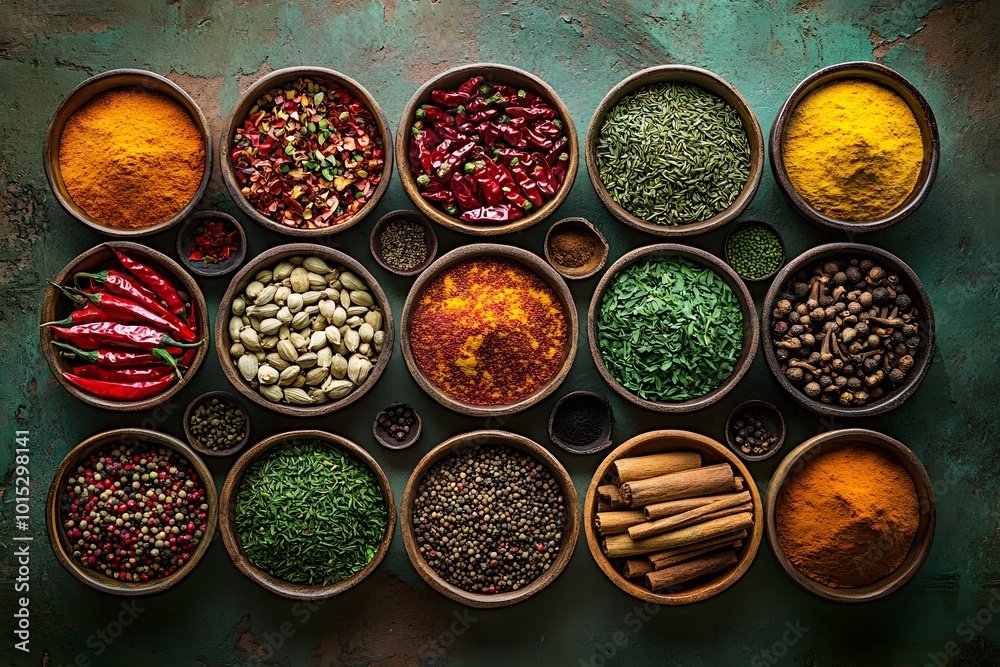 Colorful spices in bowls Colorful spices in bowls