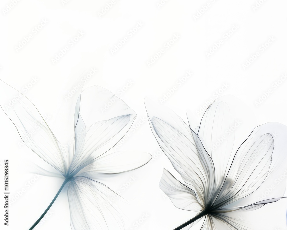 Fototapeta premium two flowers translucent on a white background. place for congratulations
