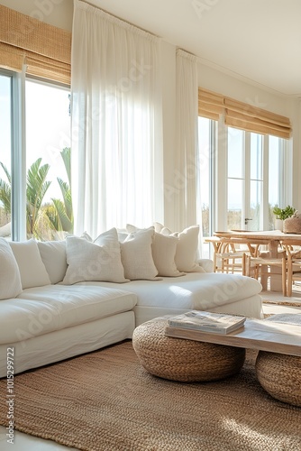 Cozy modern living room with natural light 