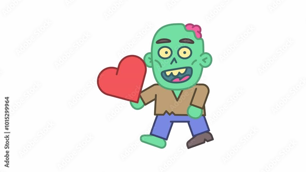 Zombie holds heart and walks. Transparent background Zombie holds heart and walks. Transparent background