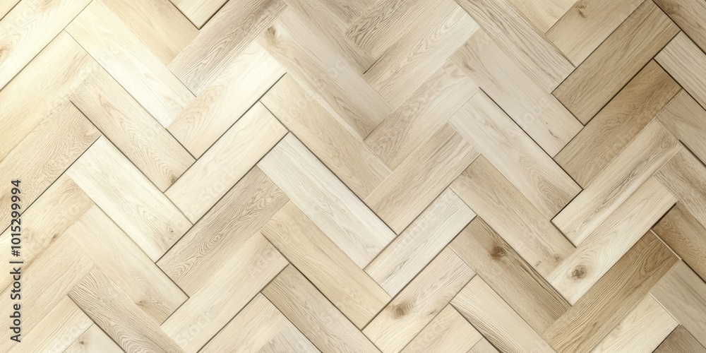 Naklejka premium Light wooden herringbone pattern flooring showcasing natural textures and tones.