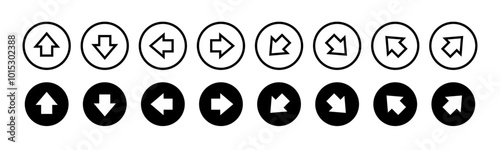 Richtungspfeile im Kreis, Pfeile in alle Richtungen vektor Symbole in schwarz