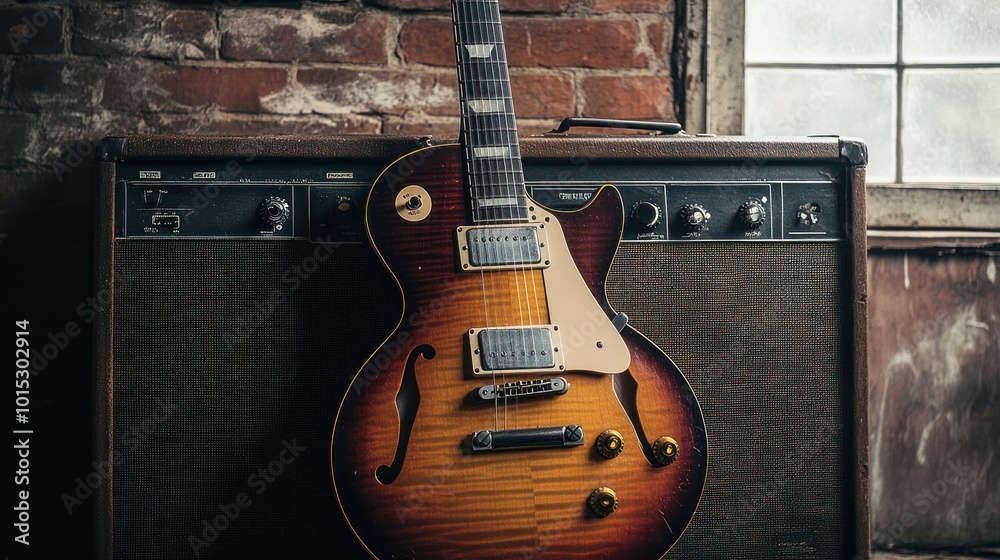 Fototapeta premium Vintage Electric Guitar with Amplifier