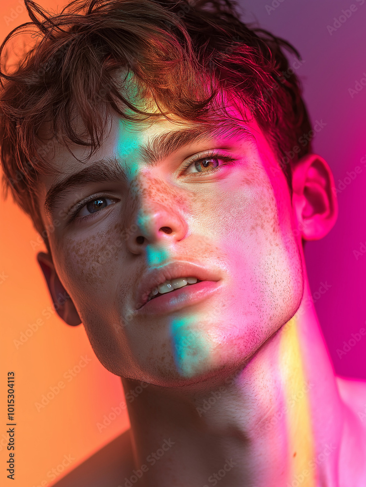 Naklejka premium Młody mężczyzna z barwami tęczy - LGBT.