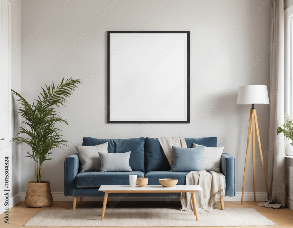 Mock up poster in Living room, Scandinavian decoration, 3d illustration Mock up poster in Living room, Scandinavian decoration, 3d illustration