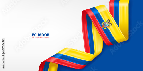 Ecuador 3D ribbon flag. Bent waving 3D flag in colors of the Ecuador national flag. National flag background design.