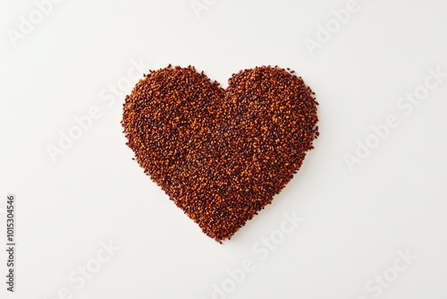 Various chia seeds are arranged in a heart shape.