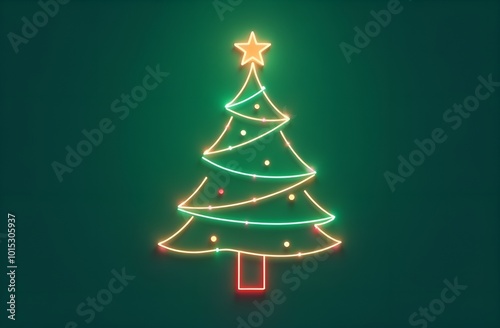 Wallpaper Mural Creative Christmas tree with lights and star on green background. Torontodigital.ca