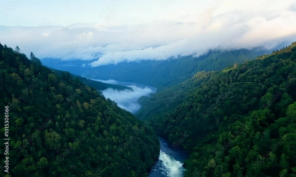 Aerial View of a River Winding Through a Lush Green Valley Aerial View of a River Winding Through a Lush Green Valley