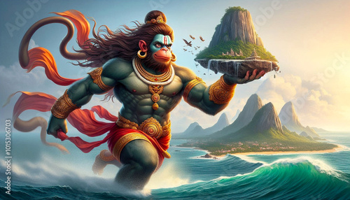 Portrait of Hindu god Hanuman or Hanumanji, Hindu festival Hanuman Jayanti, Ram navmi related concept  background       