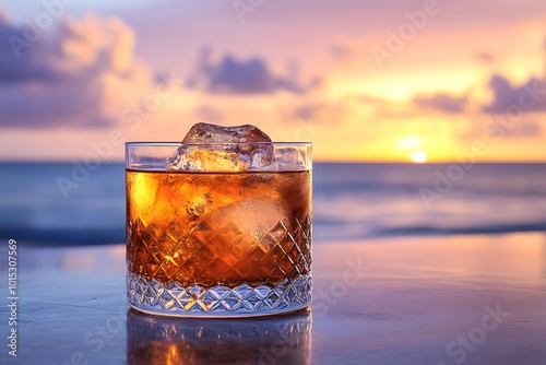 Rusty nail cocktail by the ocean photo